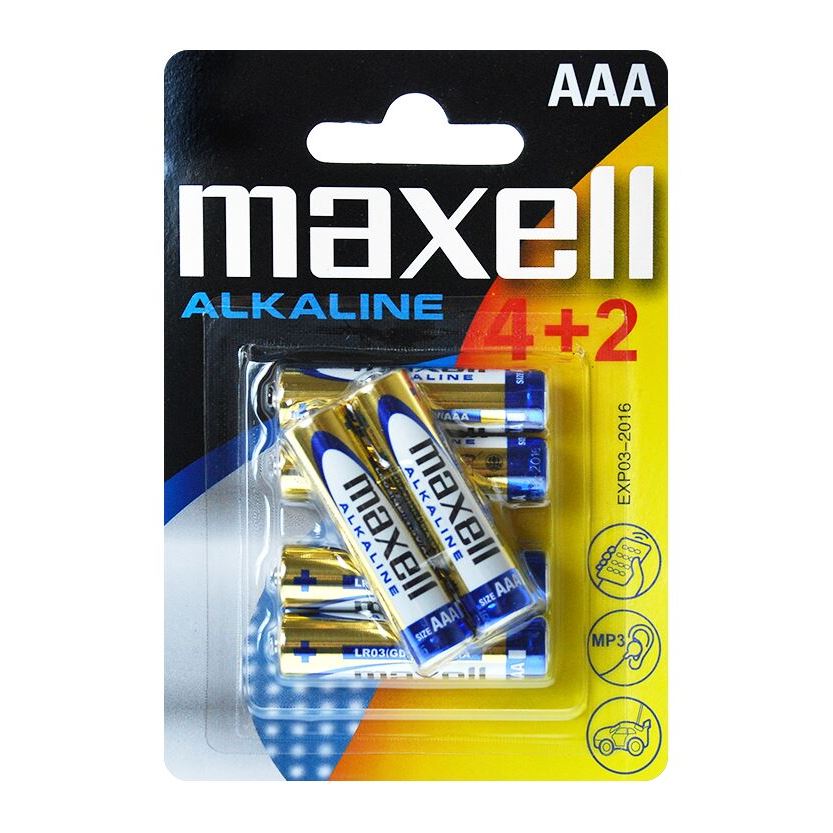 Лужна батарейка Maxell Alkaline AAA/LR03 6шт/уп(4+2) blister
