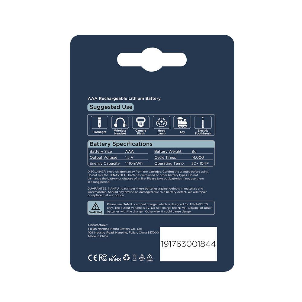 Акумулятор літієвий TENAVOLTS AAA 740mAh 1.5V 4шт./уп blister
