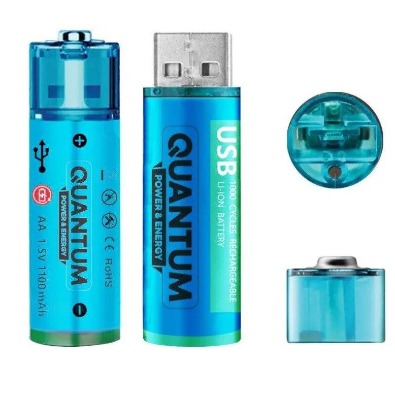 Акумулятор літій-іонний Quantum USB Li-ion AA 1.5V з магнітом 1100 mAh 2шт/уп